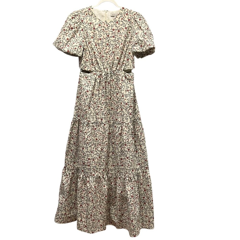 WAYF Tiered Floral Maxi Dress, Cream Blue Red, M